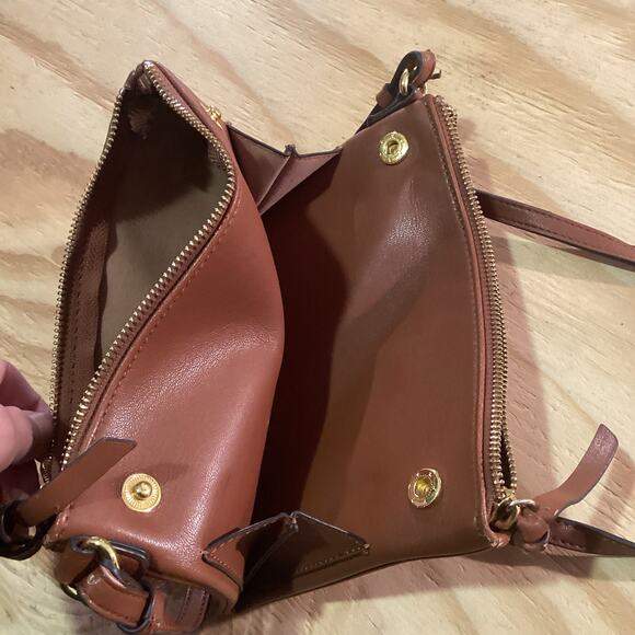 Vintage Brown Faux Leather Crossbody Double Zipper Purse - Picture 9 of 9